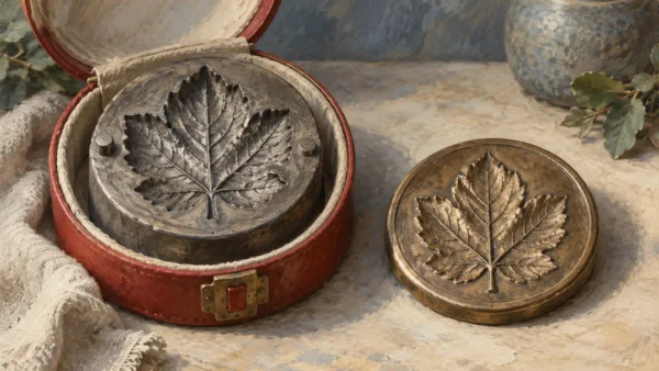 An electrotype mold kept separately beside an impression made from it