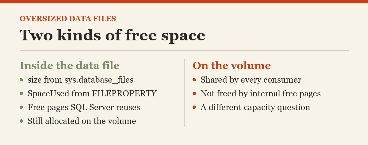 Two kinds of free space: a diagram about the oversized data files