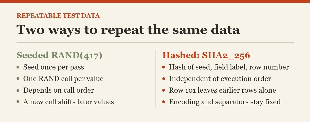 Two ways to repeat the same data: a diagram about the repeatable test data