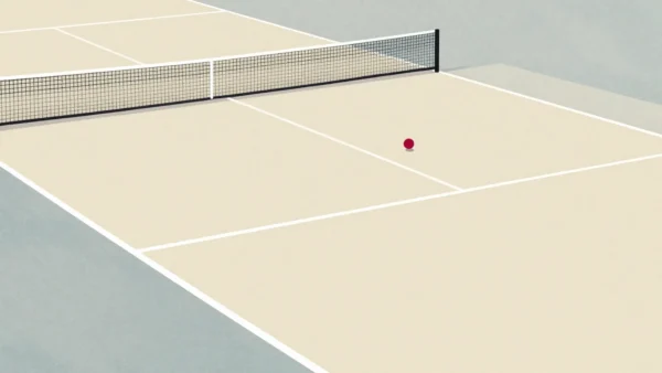A tennis ball machine sending every ball to the same spot on a clay court, the marks clustered in one place.