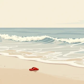 Waves rolling onto a sandy beach, faint arcs left by earlier waves still showing on the wet sand.