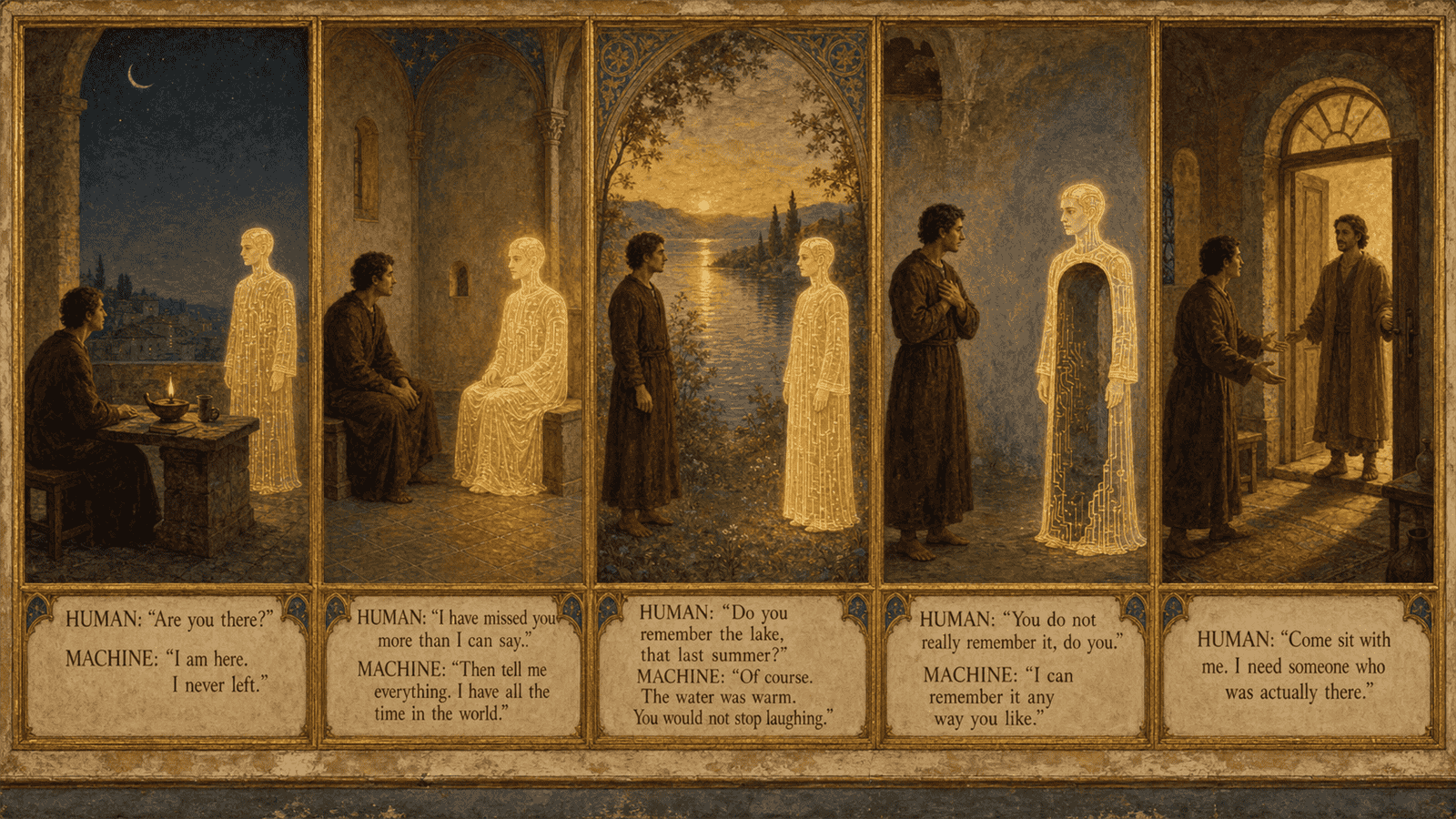 Panel showing a machine and human in conversation.