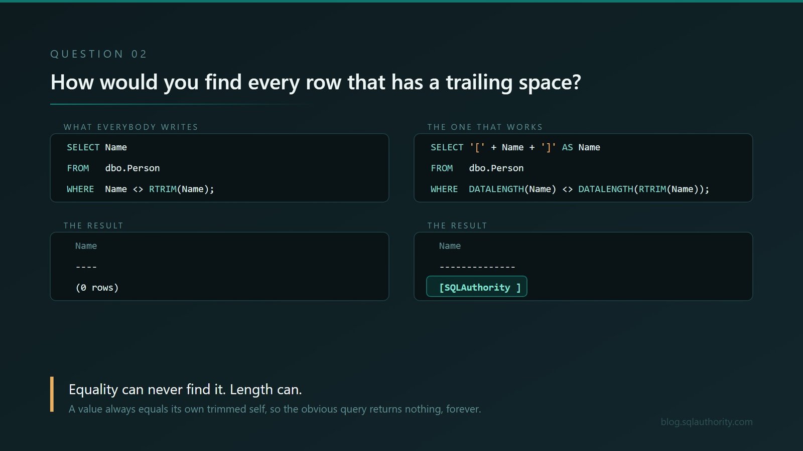 Eleven SQL Server Interview Questions That Look Far Too Easy q02-find-the-space 