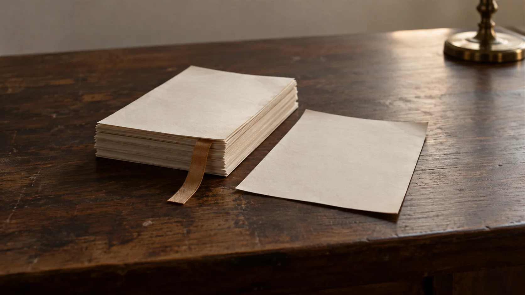 One chapter lifted from a stack of printed pages, a ribbon marking its place