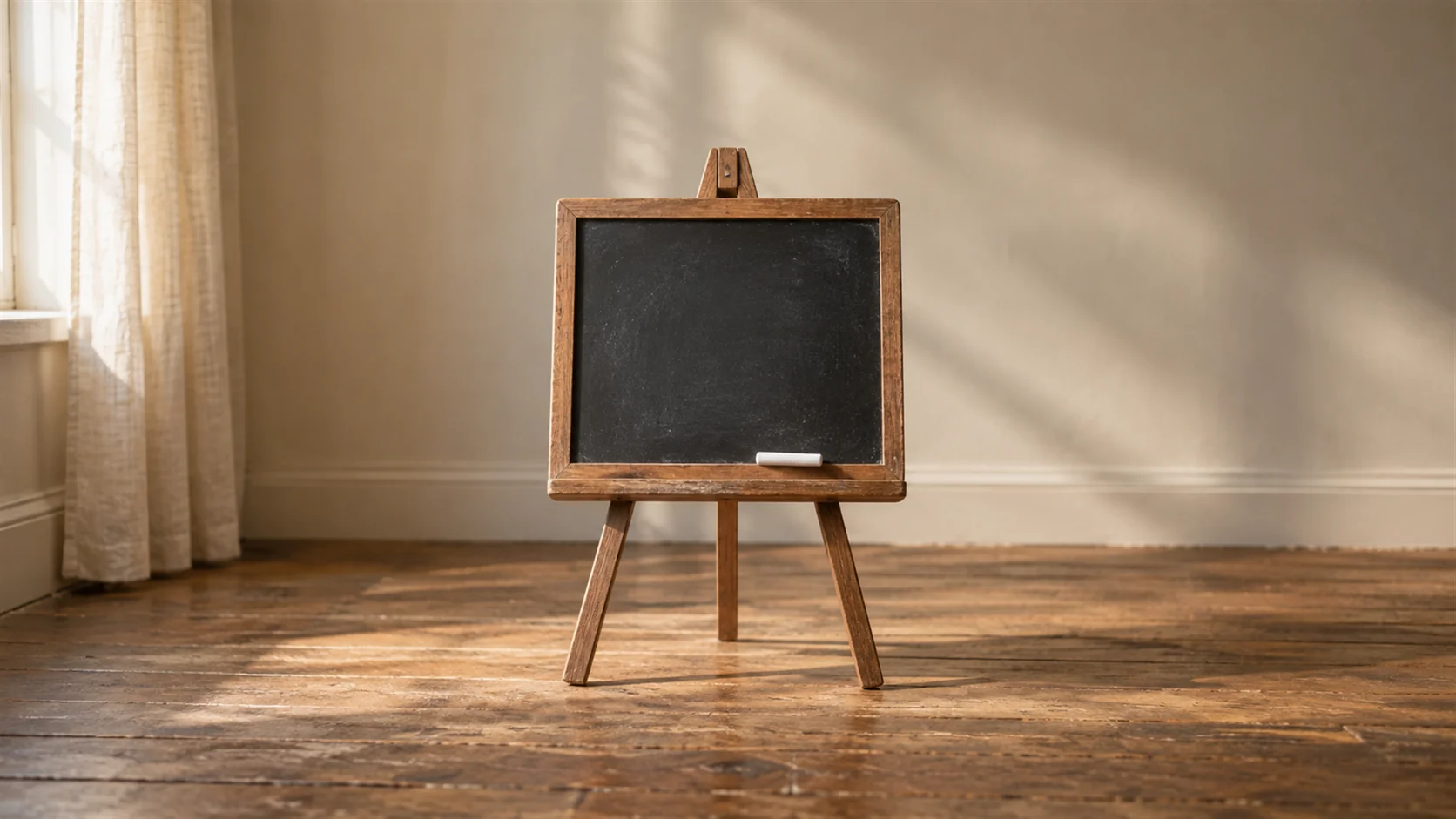 A small chalkboard on an easel carrying a single large question mark drawn in chalk.