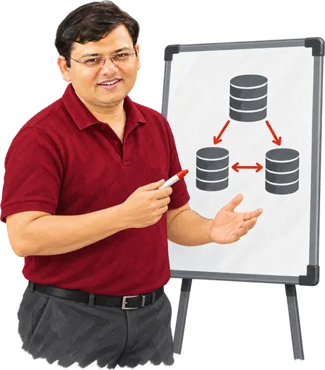 Pinal Dave explaining databases on a whiteboard