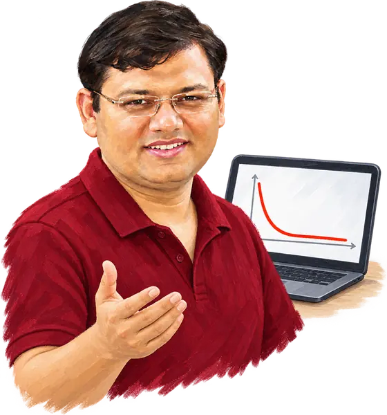 A man presents a declining graph on a laptop screen.