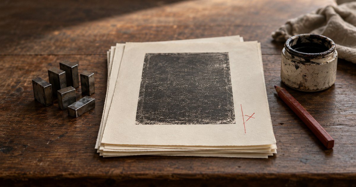 A printer's proof sheet with a single red correction mark in the margin
