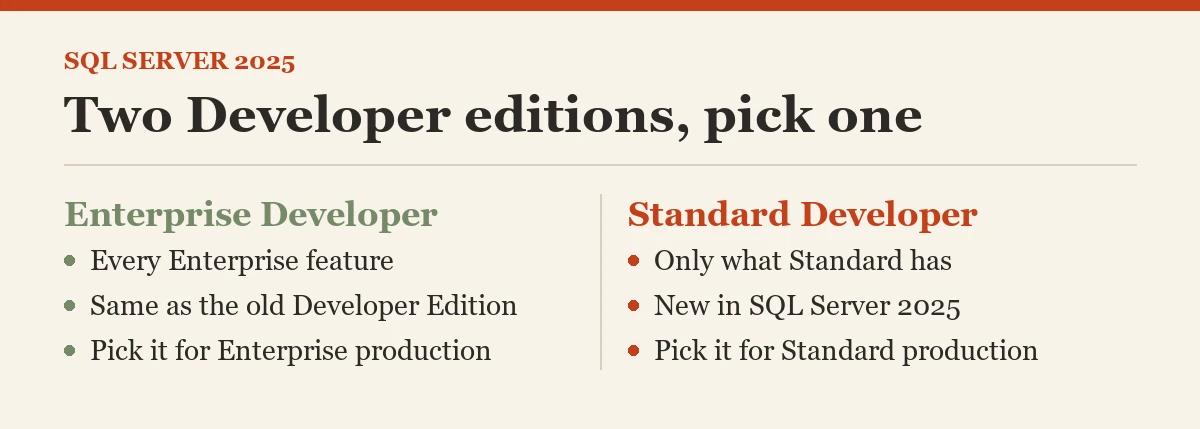 Two Developer editions, pick one: Enterprise Developer and Standard Developer compared