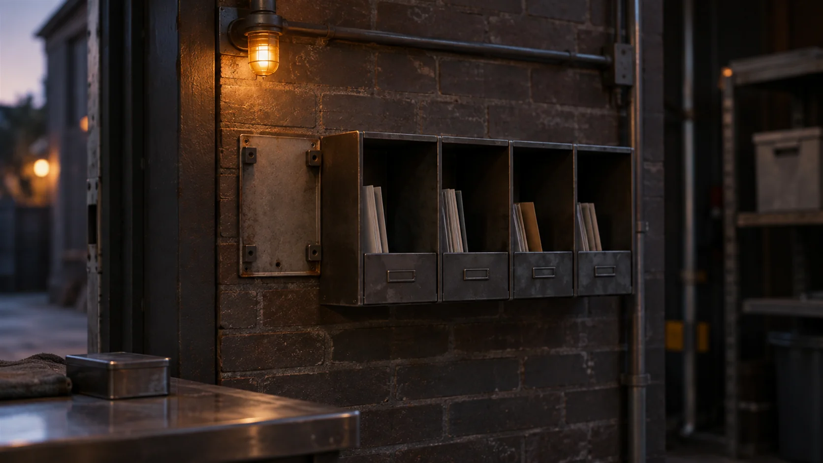 A row of numbered pigeonholes on a post office wall beginning at one, with an empty bracket where a lower number would have been.