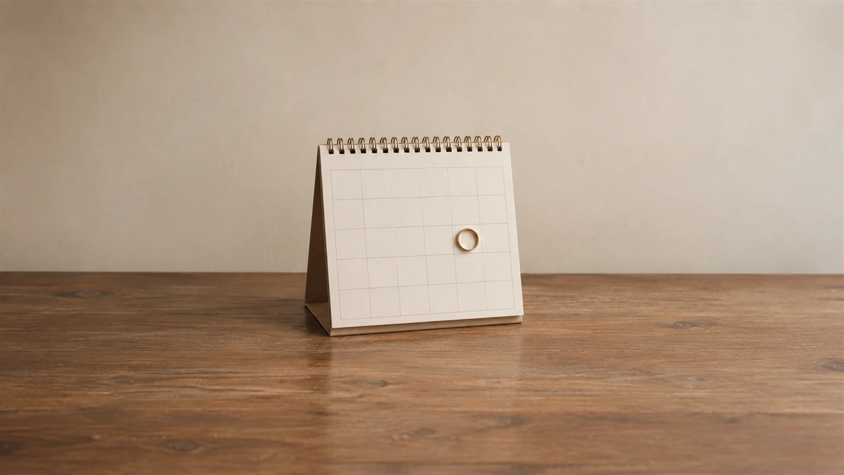 A wall calendar with a single date circled in soft pencil, the rest of the month blank.