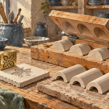 A reusable pattern stamp and a hinged working jig serve visibly different tasks.