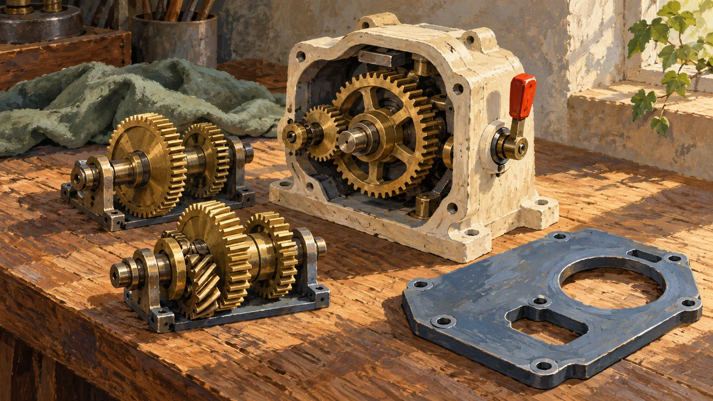 Different selectable gear arrangements sit within one unchanged outer housing.