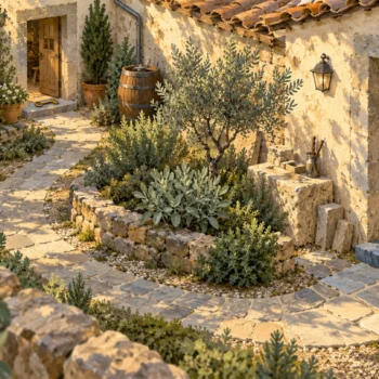 A courtyard passage returns to a second entrance of the same building beside a separate key.