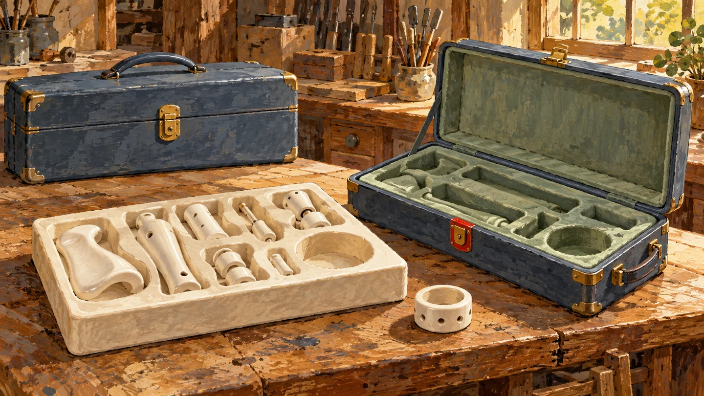 An intact sealed case remains beside a separate staging tray and a new open destination case.