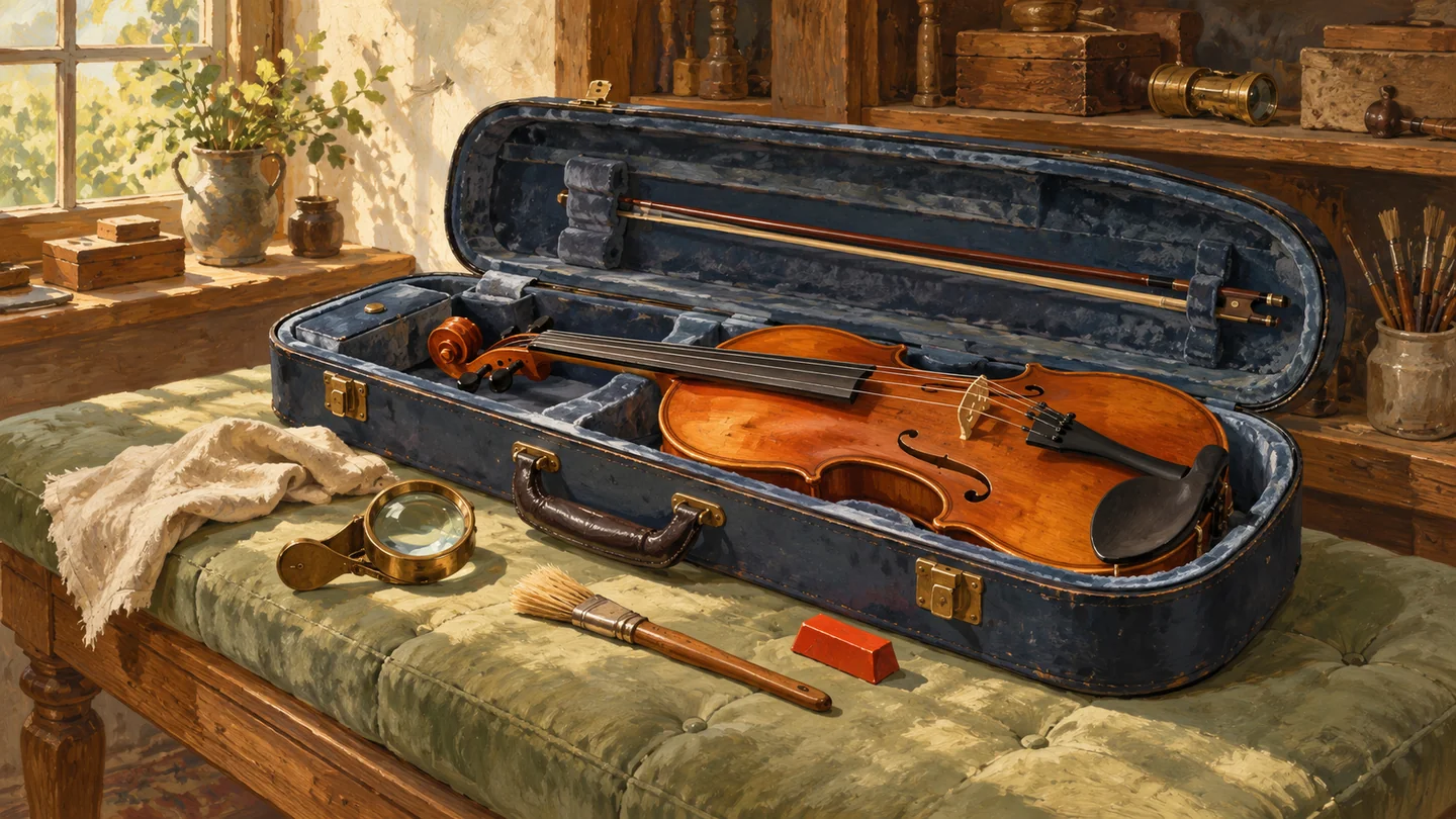 An intact instrument is inspected in its open protective case beside separate assessment tools.
