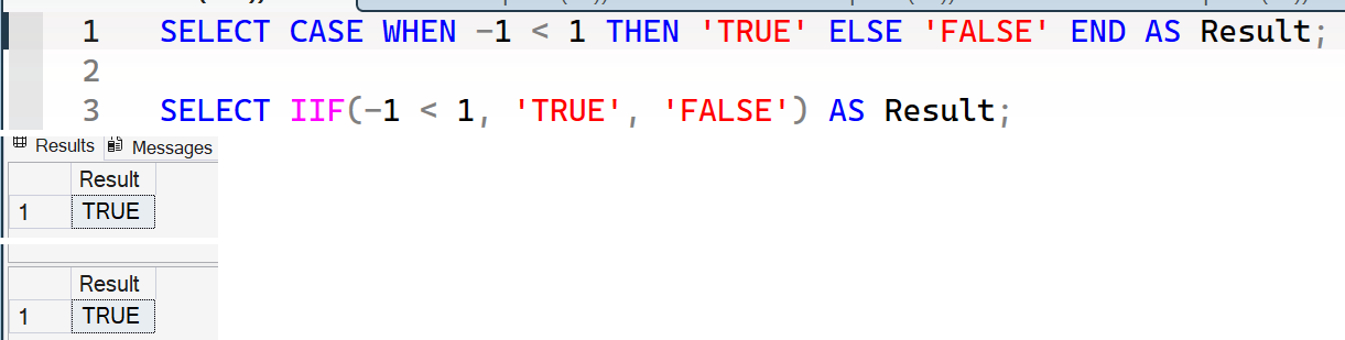 SSMS CASE and IIF queries each returning TRUE