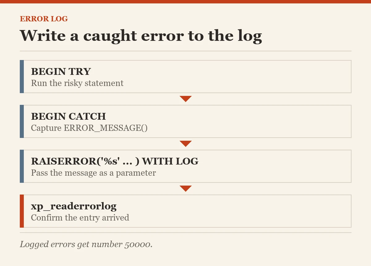 Error log: Write a caught error to the log