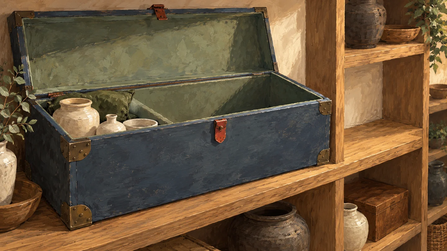An allocated chest has empty space inside while keeping its full shelf footprint.