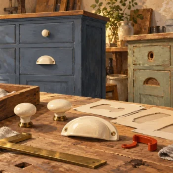 Selected cabinet fittings and blank patterns are reviewed for a differently shaped destination.
