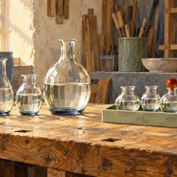 Individual vessels and a separate grouped tray sit beside distinct reference vessels.