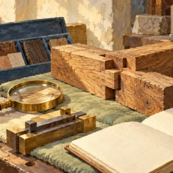 Three different inspection tools sit beside the same workpiece and retained samples.