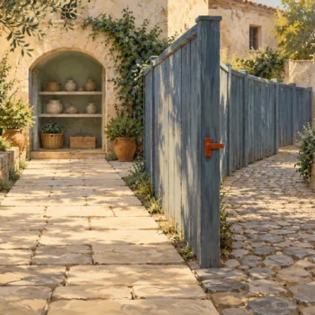An added courtyard divider creates a side detour beside a visible direct route.