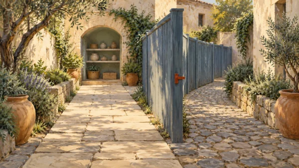 An added courtyard divider creates a side detour beside a visible direct route.