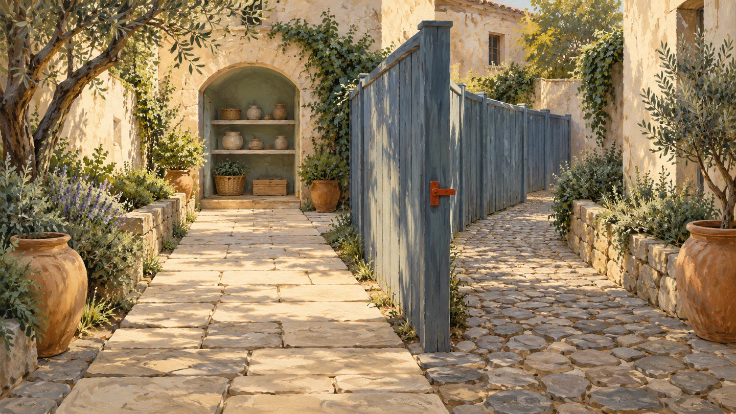 An added courtyard divider creates a side detour beside a visible direct route.