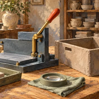 A preparation lever is inspected separately from an empty storage bin and prepared tiles.