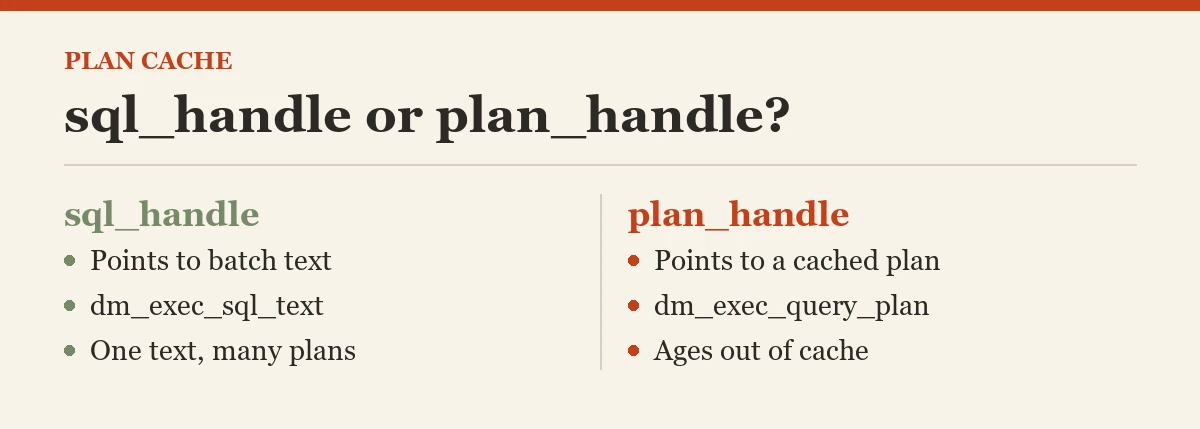 Plan cache: sql_handle or plan_handle?
