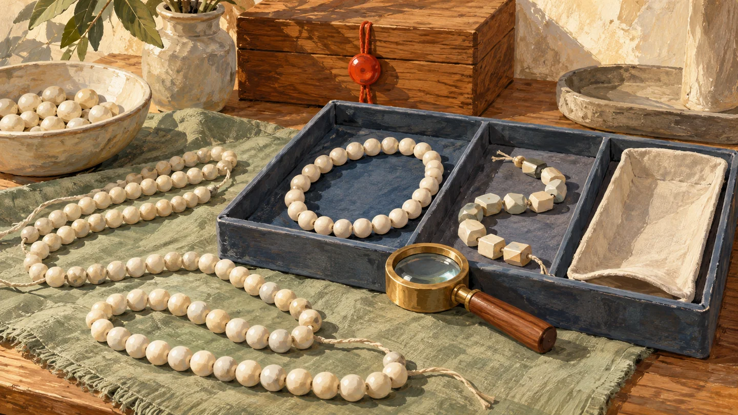 A nonempty uniform bead strand fits a tray while empty and mismatched candidates remain separate.