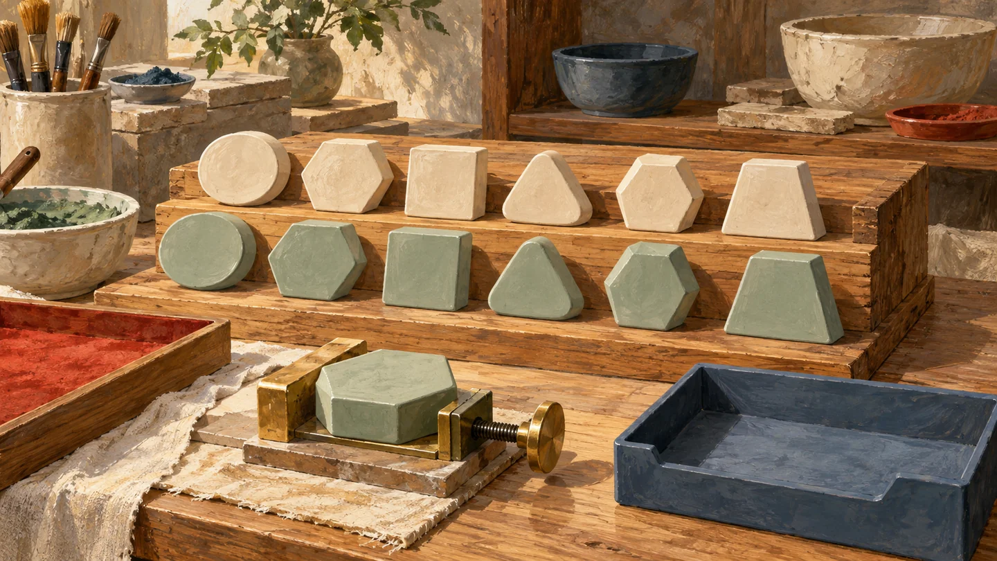 Earlier and changed ceramic samples remain available beside an open receiving tray.