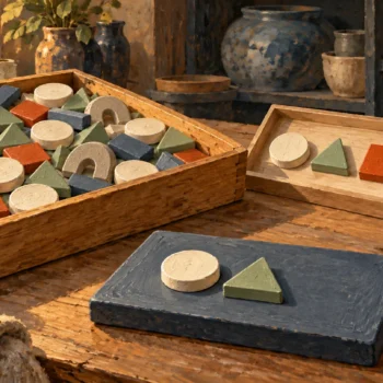 Repeated source tiles sit beside a distinct selection tray and a separate two-tile jig.