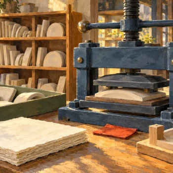 Reusable templates remain separate from the template still engaged in a working press.