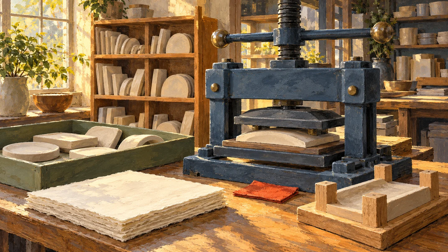Reusable templates remain separate from the template still engaged in a working press.
