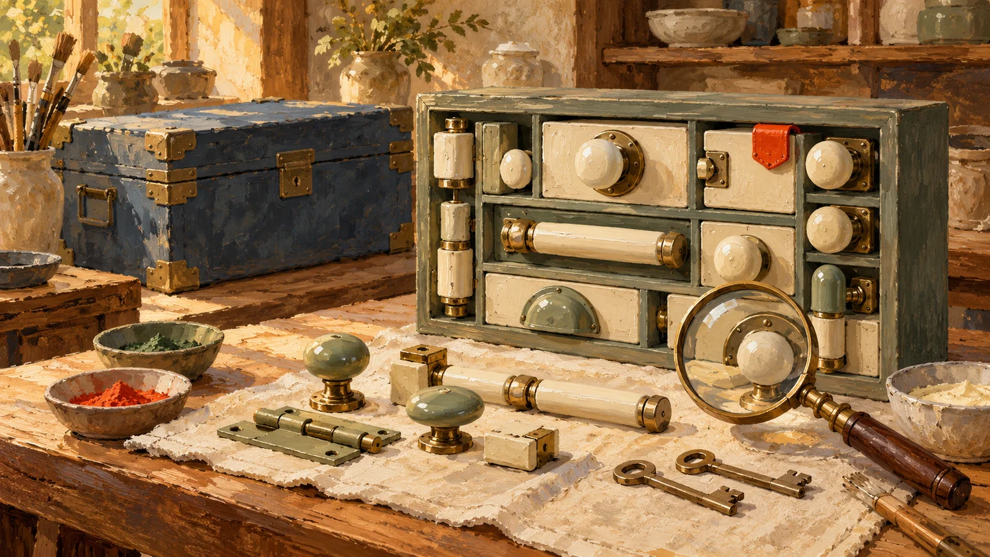 Preserved fittings are assembled and inspected in a separate test cabinet.