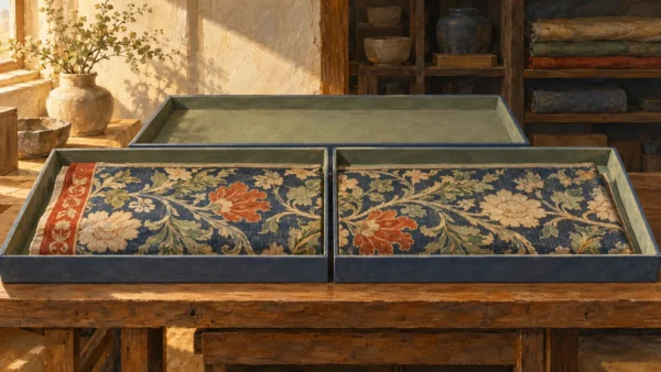 Two complementary cloth portions remain necessary for reassembly into one full-width frame.