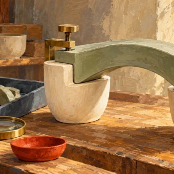 An engaged fitting clamp remains separate from older pieces awaiting inspection.