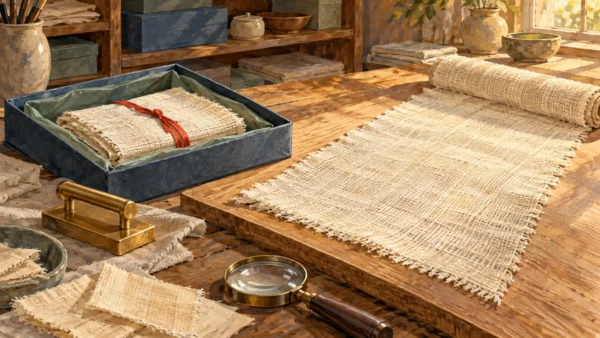 Compact and expanded fabric samples are compared beside the required processing tool.