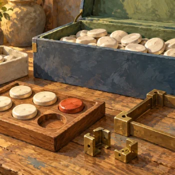 Gouache illustration of the difference between Count and COUNT_BIG, with small and large token containers beside separate assembly fittings.
