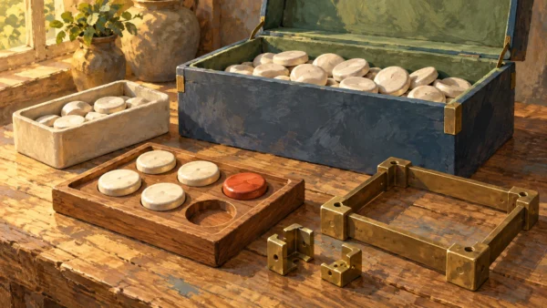 Gouache illustration of the difference between Count and COUNT_BIG, with small and large token containers beside separate assembly fittings.