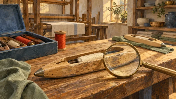 A worn shuttle is inspected over its finite work area beside a fresh unworn tool.