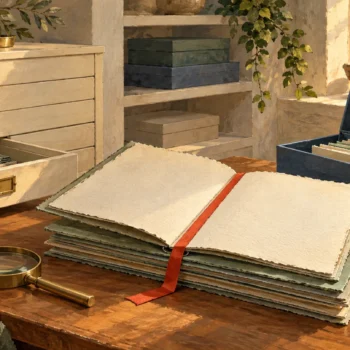 The uppermost retained restoration folio is examined beside older preserved records.
