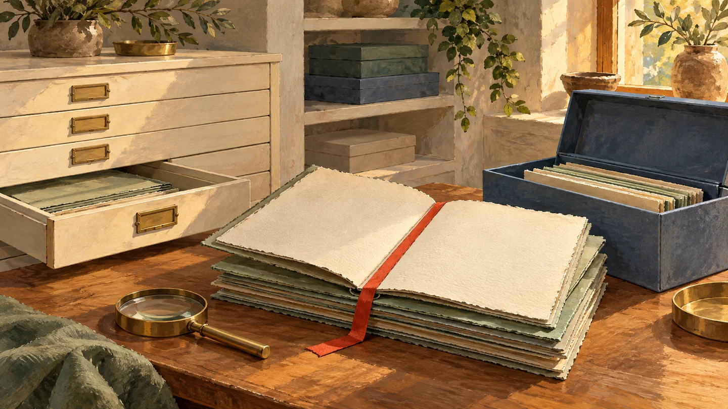 The uppermost retained restoration folio is examined beside older preserved records.
