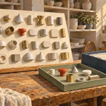 A broad fitting catalog remains distinct from a selected work tray and retained records.
