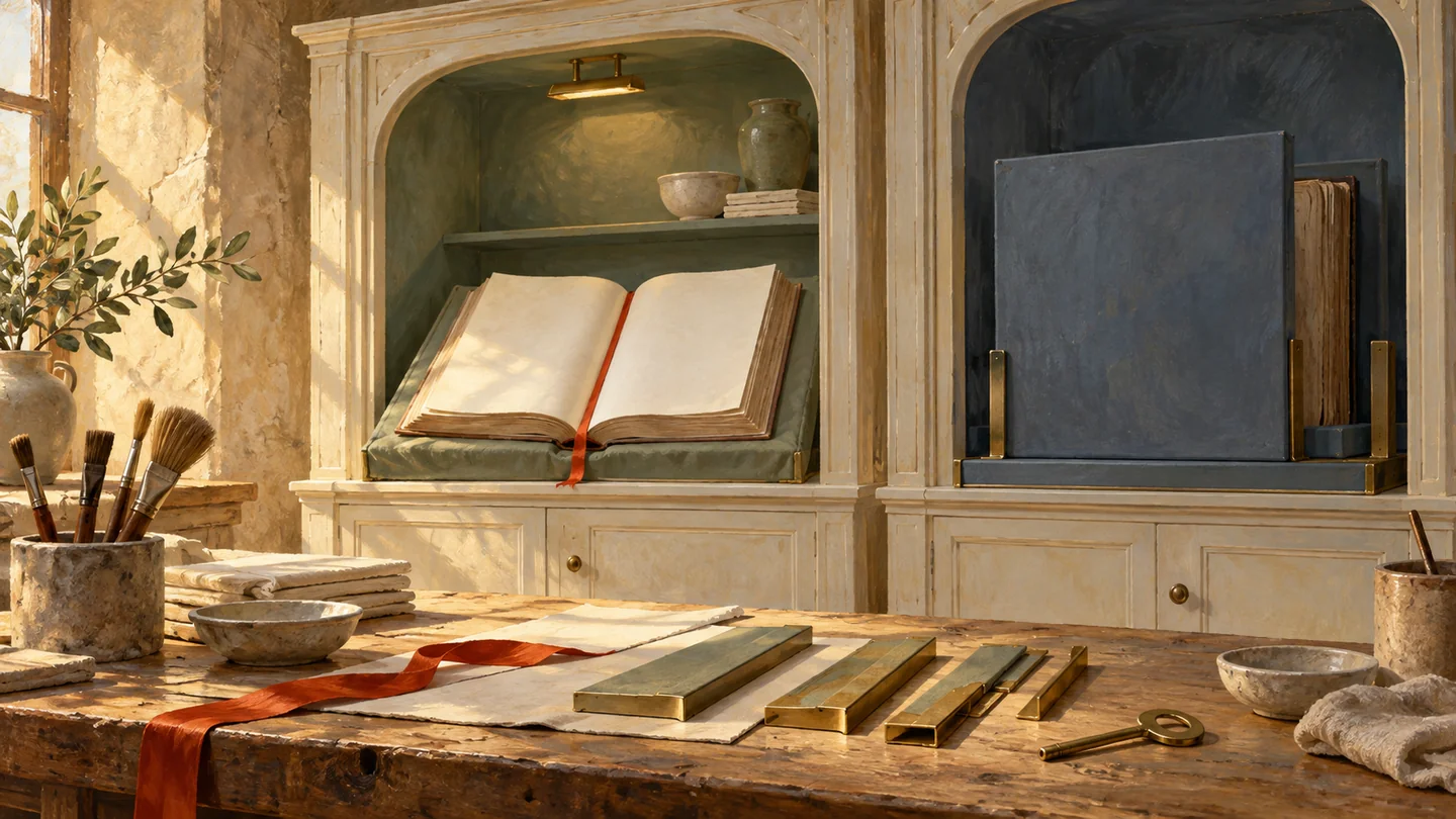 A usable cabinet copy stands beside a protected original and a separate recovery key.