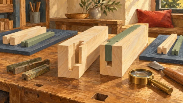 Matching workpieces are compared around a new fitted guide and its maintenance tools.