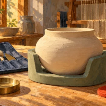 A vessel rests for a deliberate interval while its tools remain available nearby.