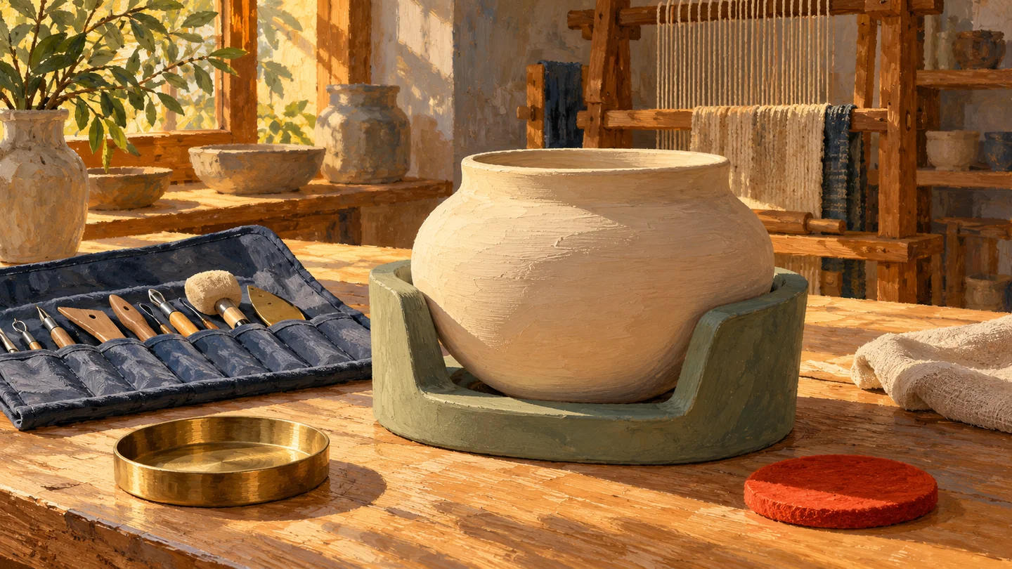 A vessel rests for a deliberate interval while its tools remain available nearby.